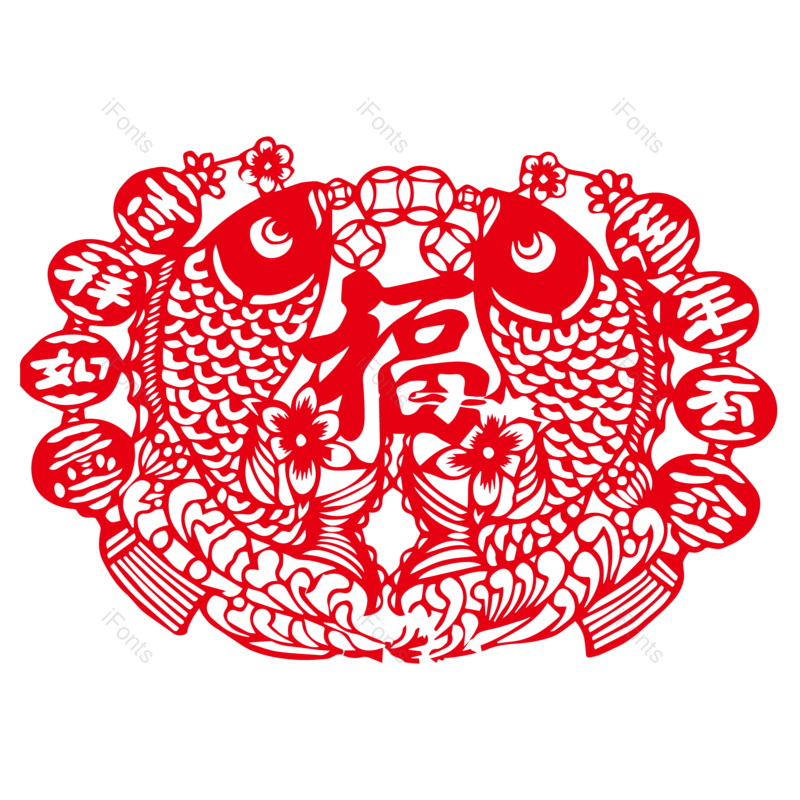 中国风图片,锦鲤元素,窗花PNG,剪纸免抠素材